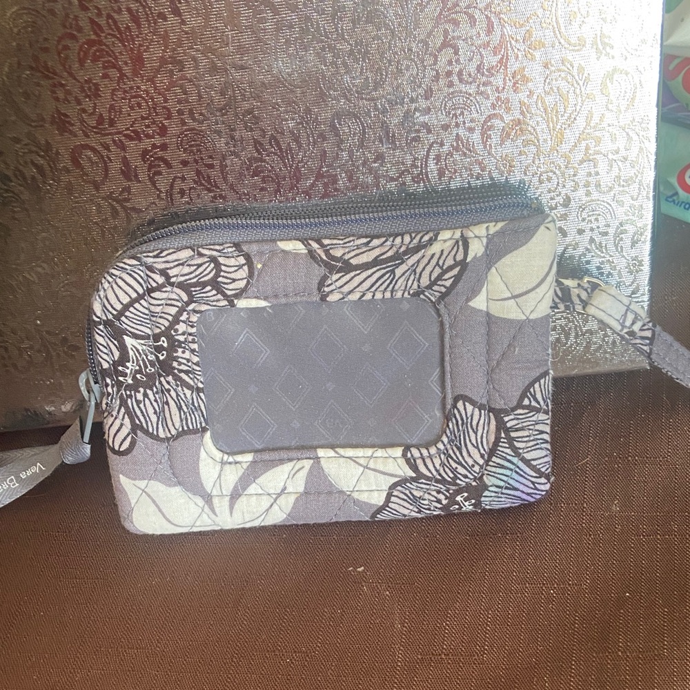 Vera Bradley Gray and Cream Floral Wristlet